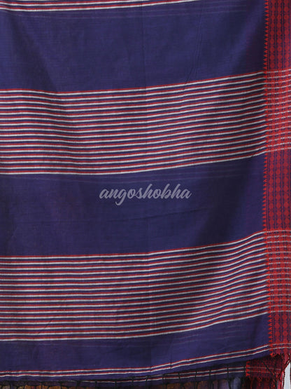 Blue Cotton Pallu Stripe Handloom Saree