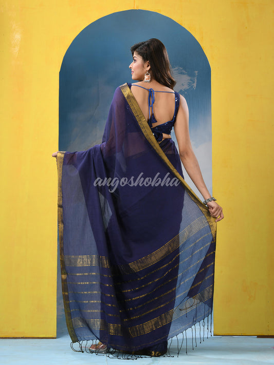 Blue Cotton Handloom Saree