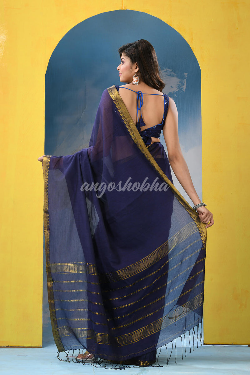Blue Cotton Handloom Saree