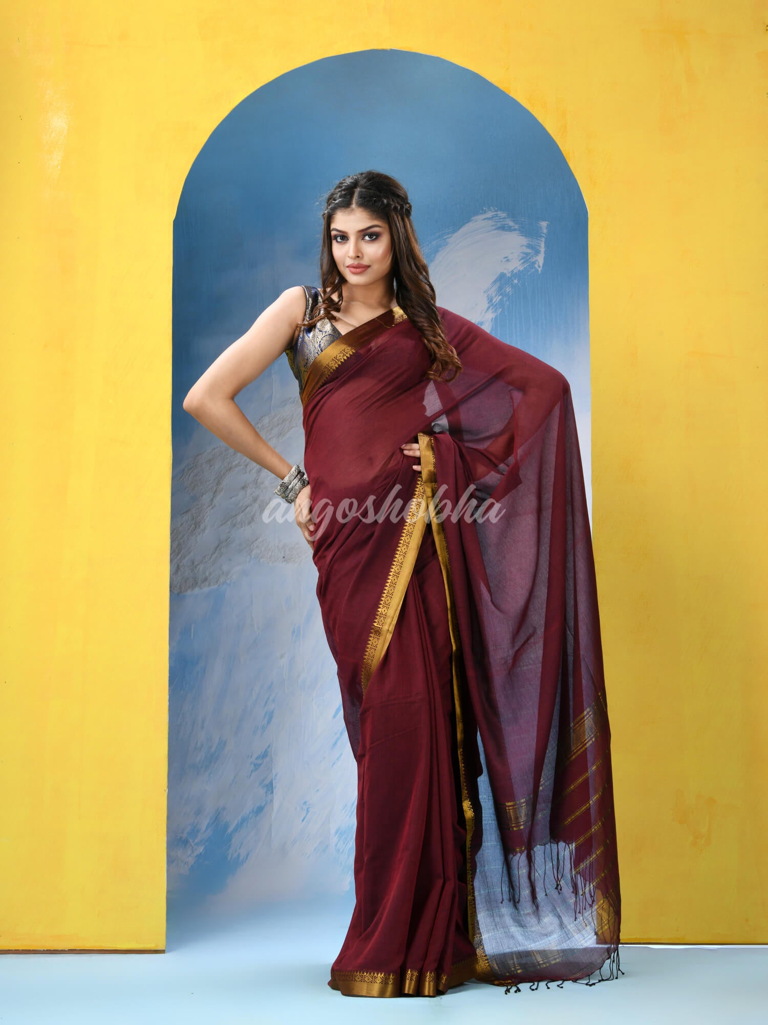 Maroon Cotton Handloom Saree
