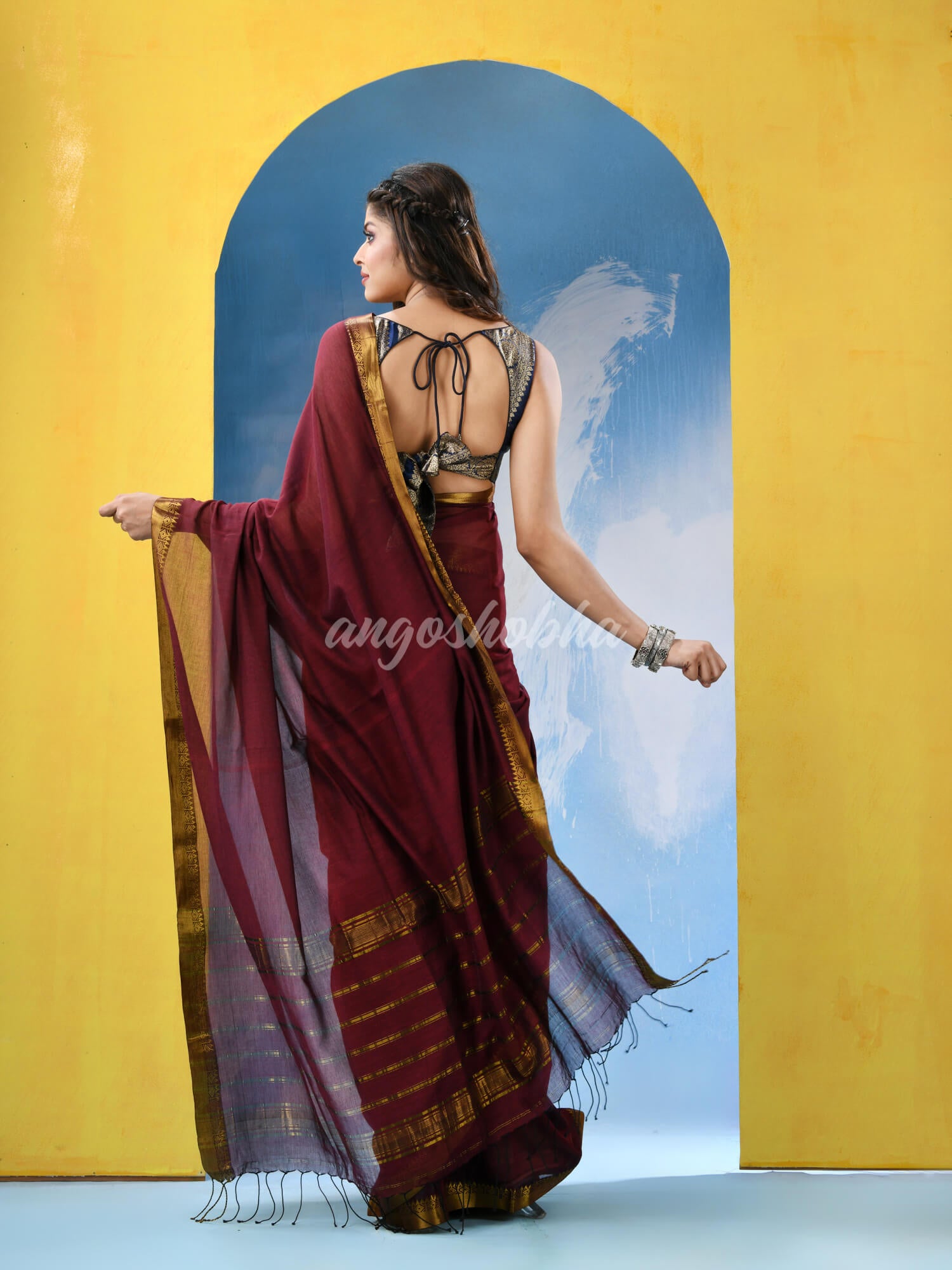 Maroon Cotton Handloom Saree