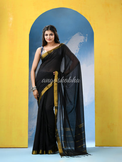 Black Cotton Handloom Saree