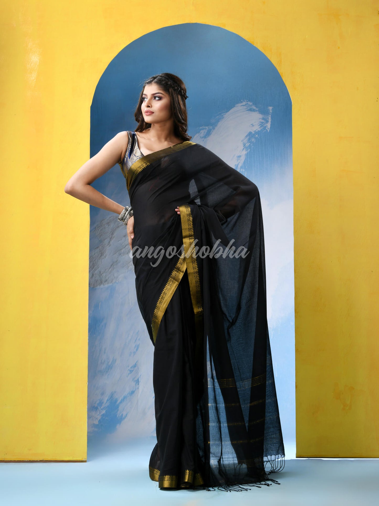 Black Cotton Handloom Saree