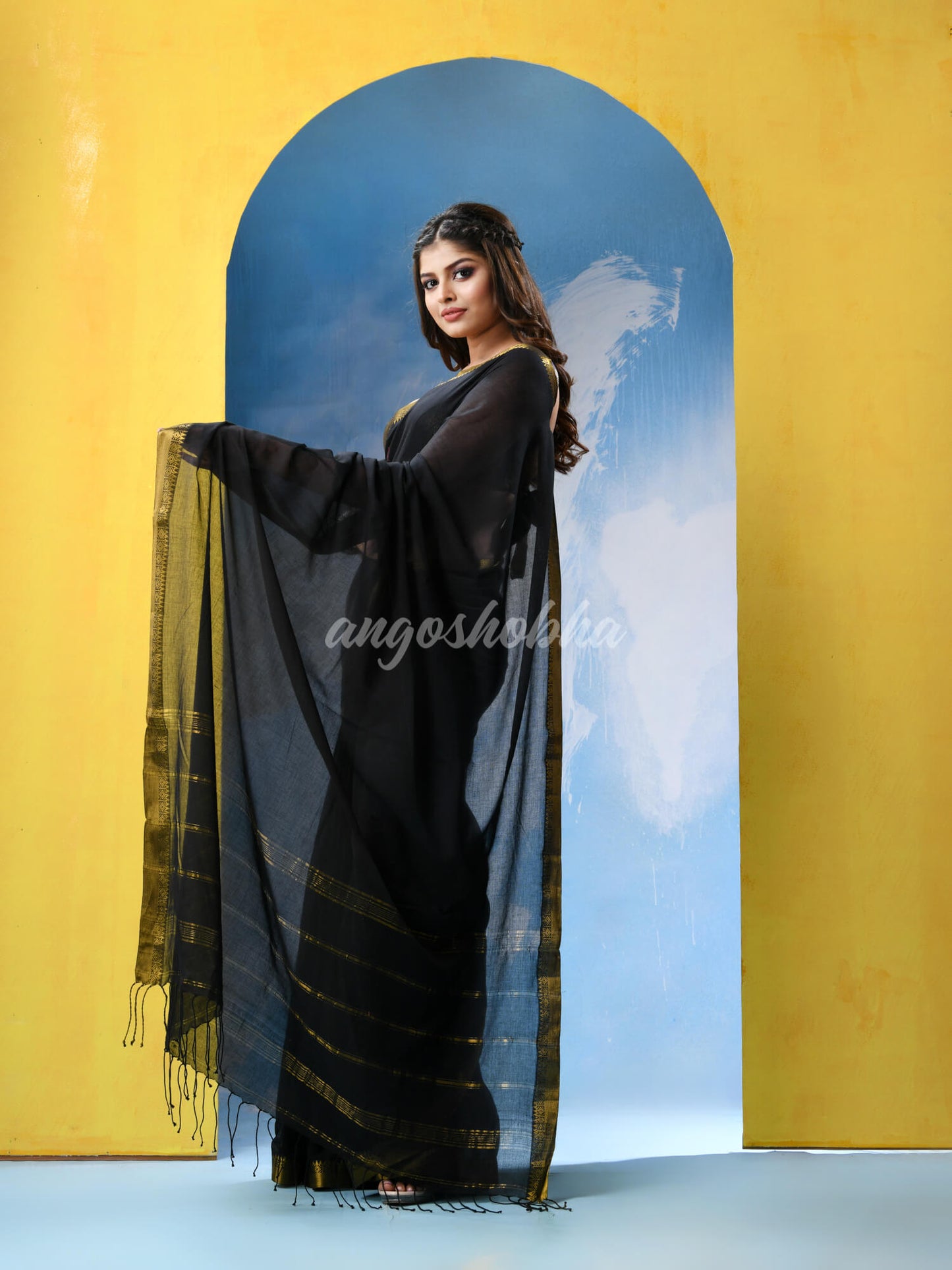 Black Cotton Handloom Saree