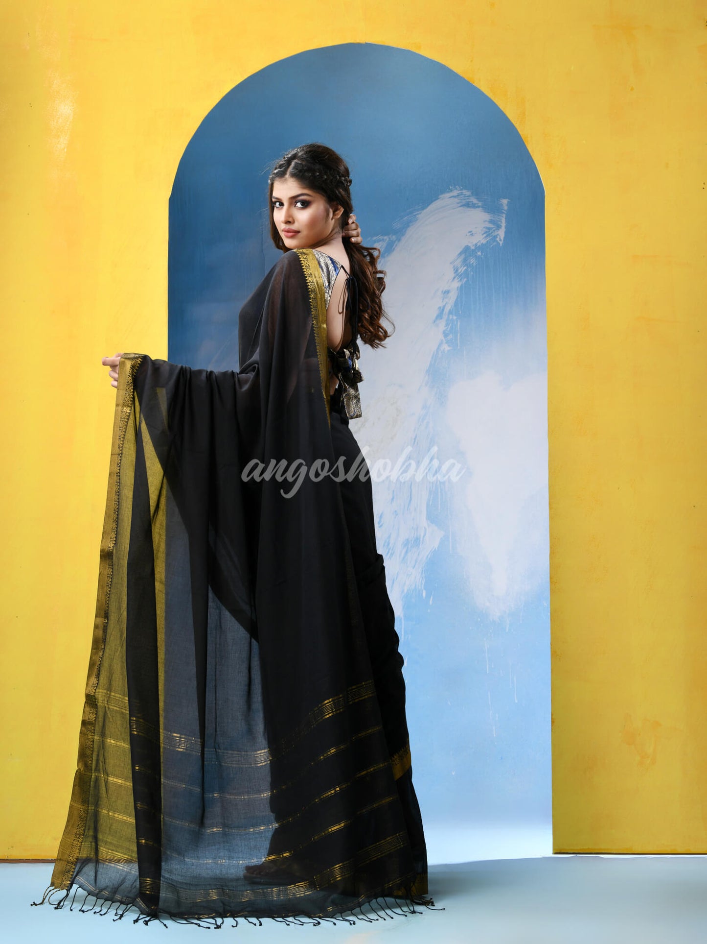 Black Cotton Handloom Saree