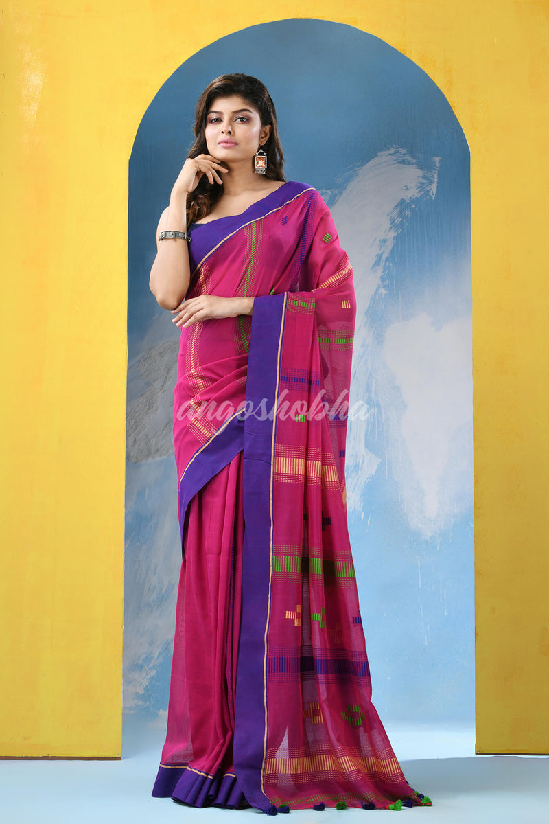 Mulberry Pink Cotton Handloom Saree