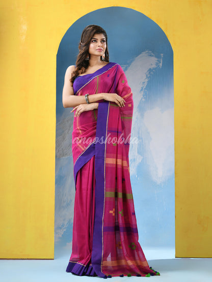 Mulberry Pink Cotton Handloom Saree