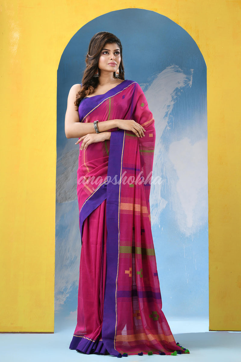 Mulberry Pink Cotton Handloom Saree