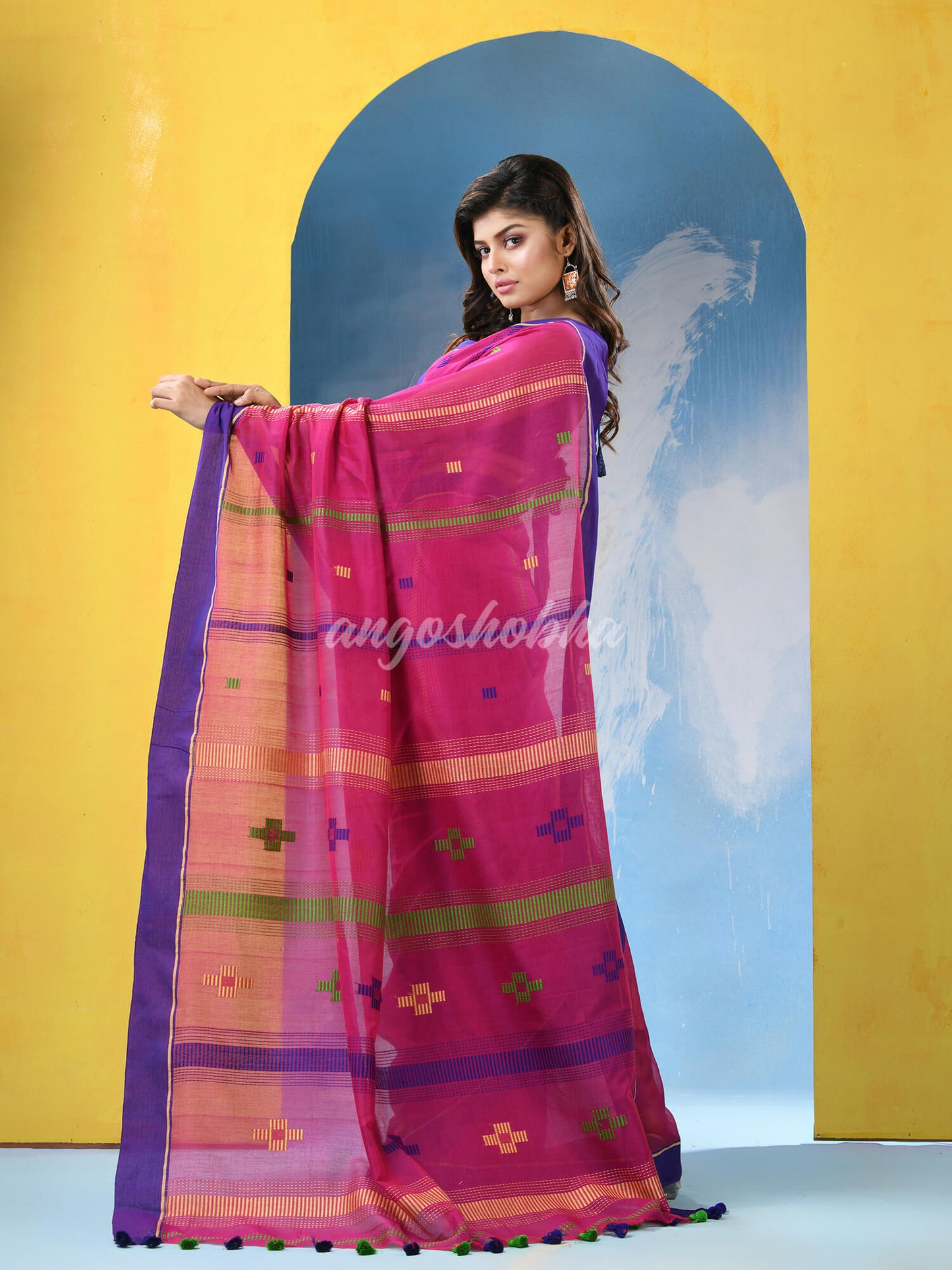 Mulberry Pink Cotton Handloom Saree