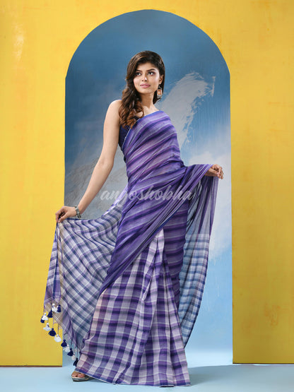 Multicolour Cotton Check Handloom Saree