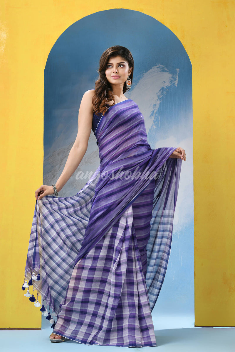 Multicolour Cotton Check Handloom Saree