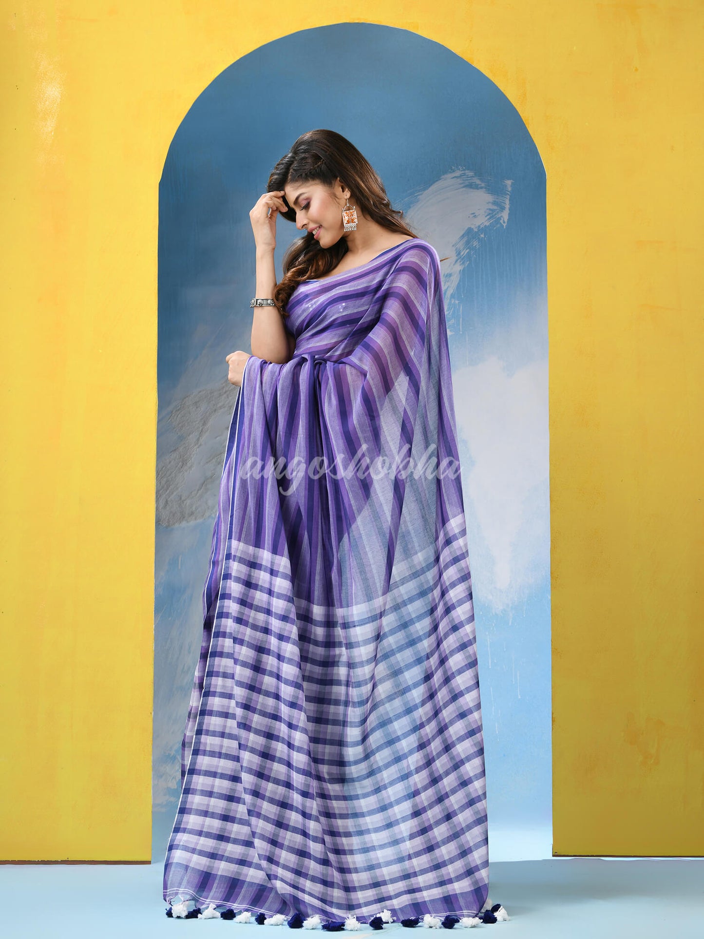 Multicolour Cotton Check Handloom Saree