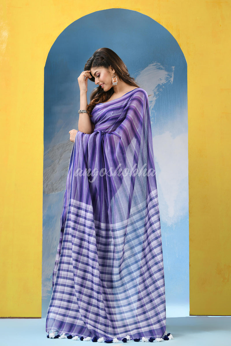 Multicolour Cotton Check Handloom Saree