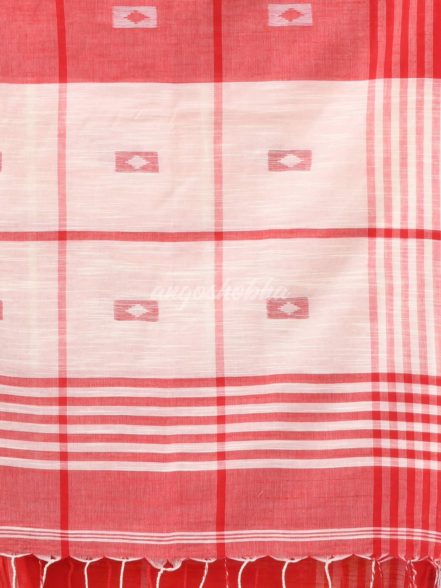 Off White Red Cotton Handloom Saree