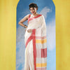 White Cotton Red Broder Handloom Saree
