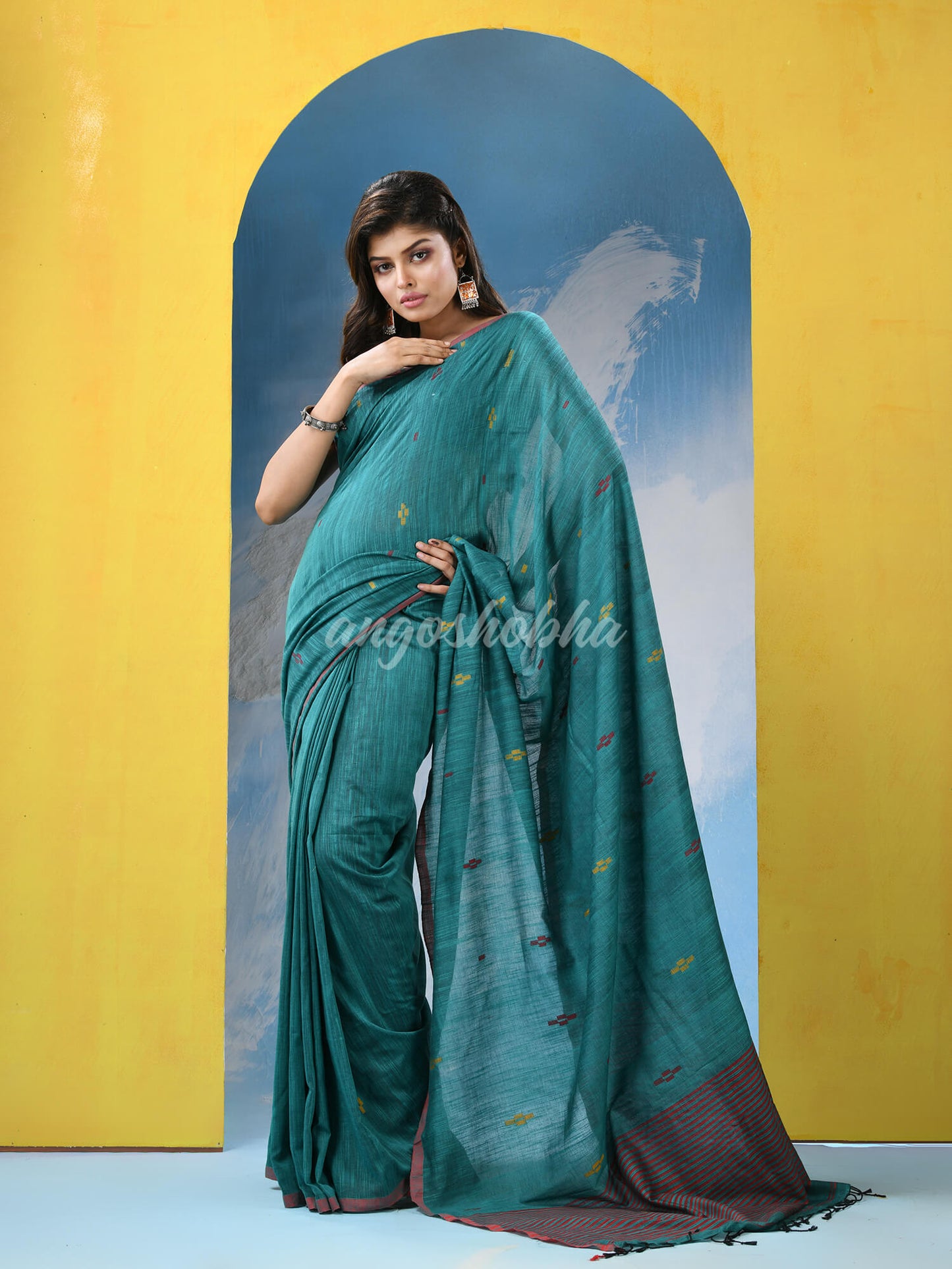 Teal Cotton Handloom Saree