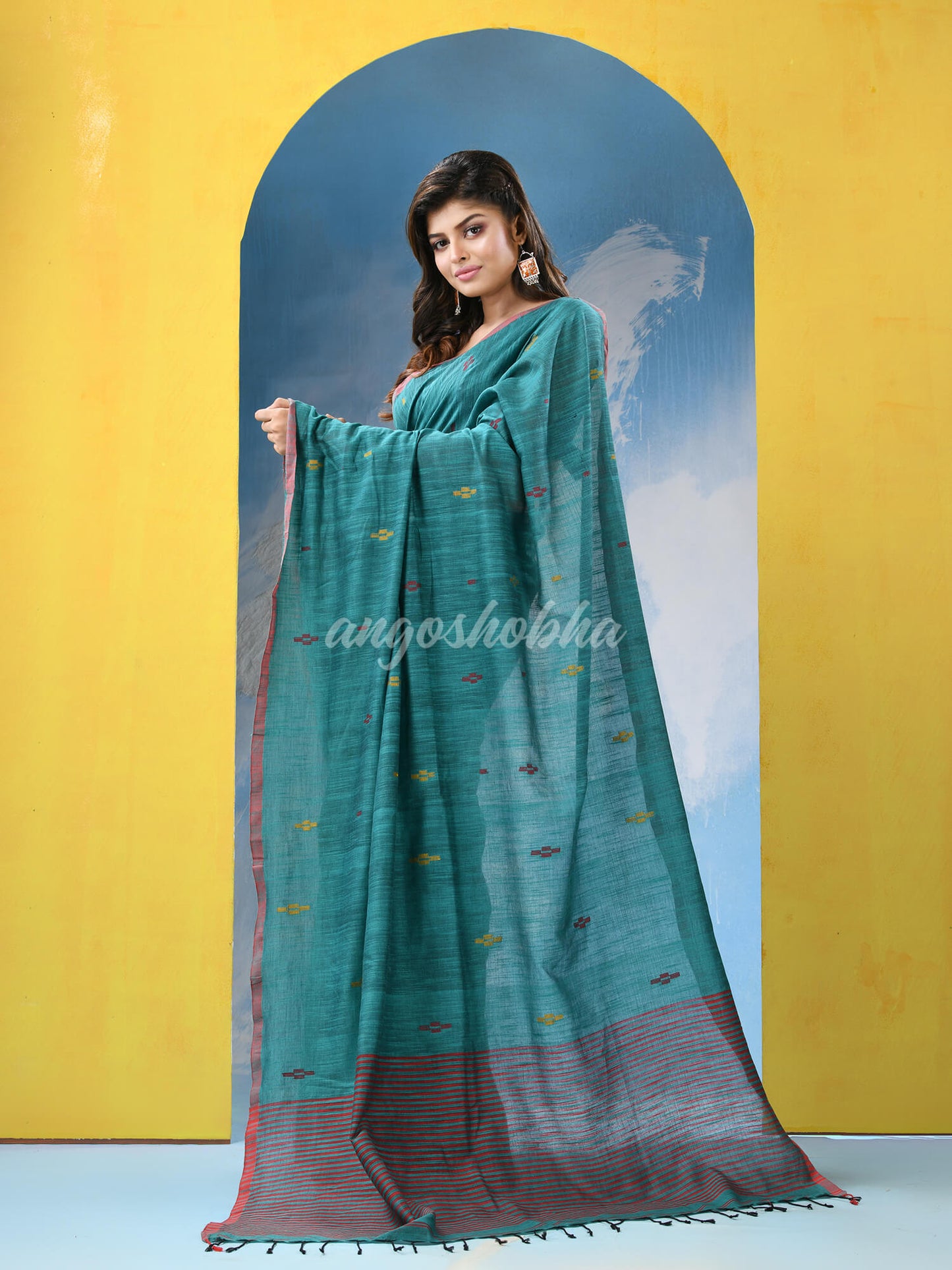 Teal Cotton Handloom Saree