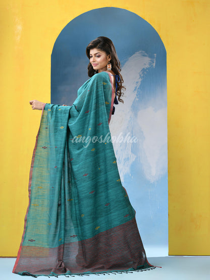 Teal Cotton Handloom Saree