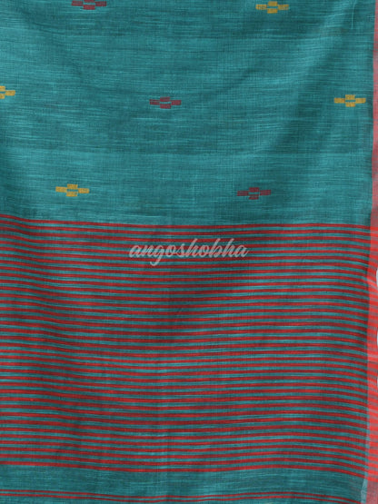 Teal Cotton Handloom Saree