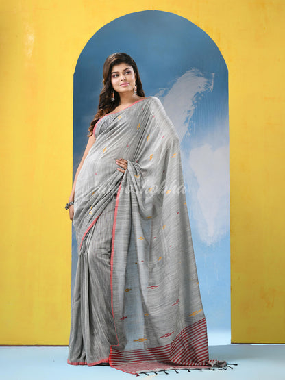 Silver Cotton Handloom Saree