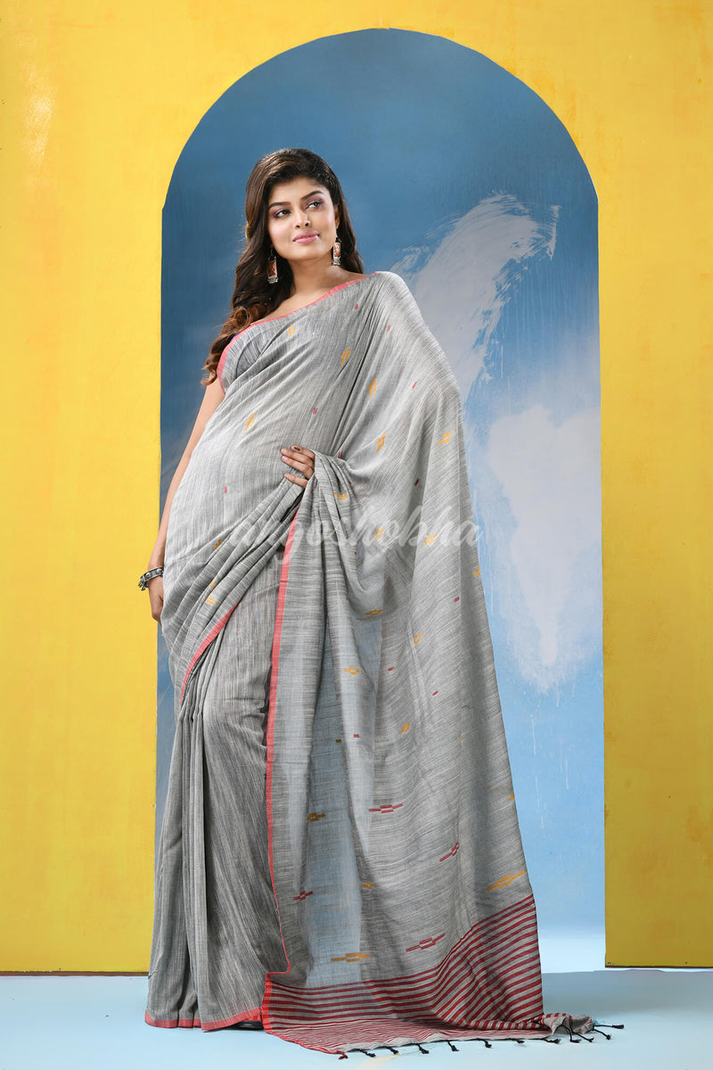Silver Cotton Handloom Saree