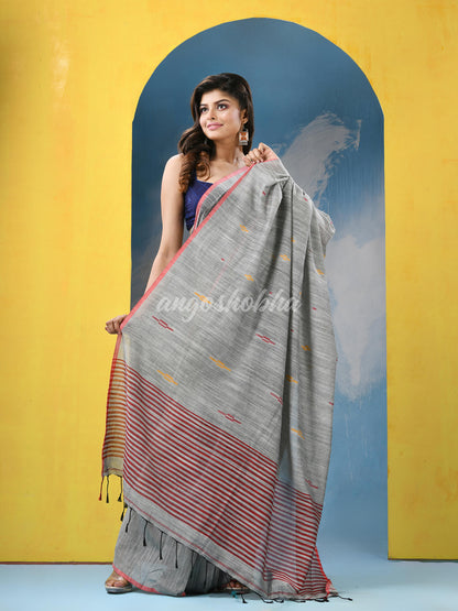 Silver Cotton Handloom Saree