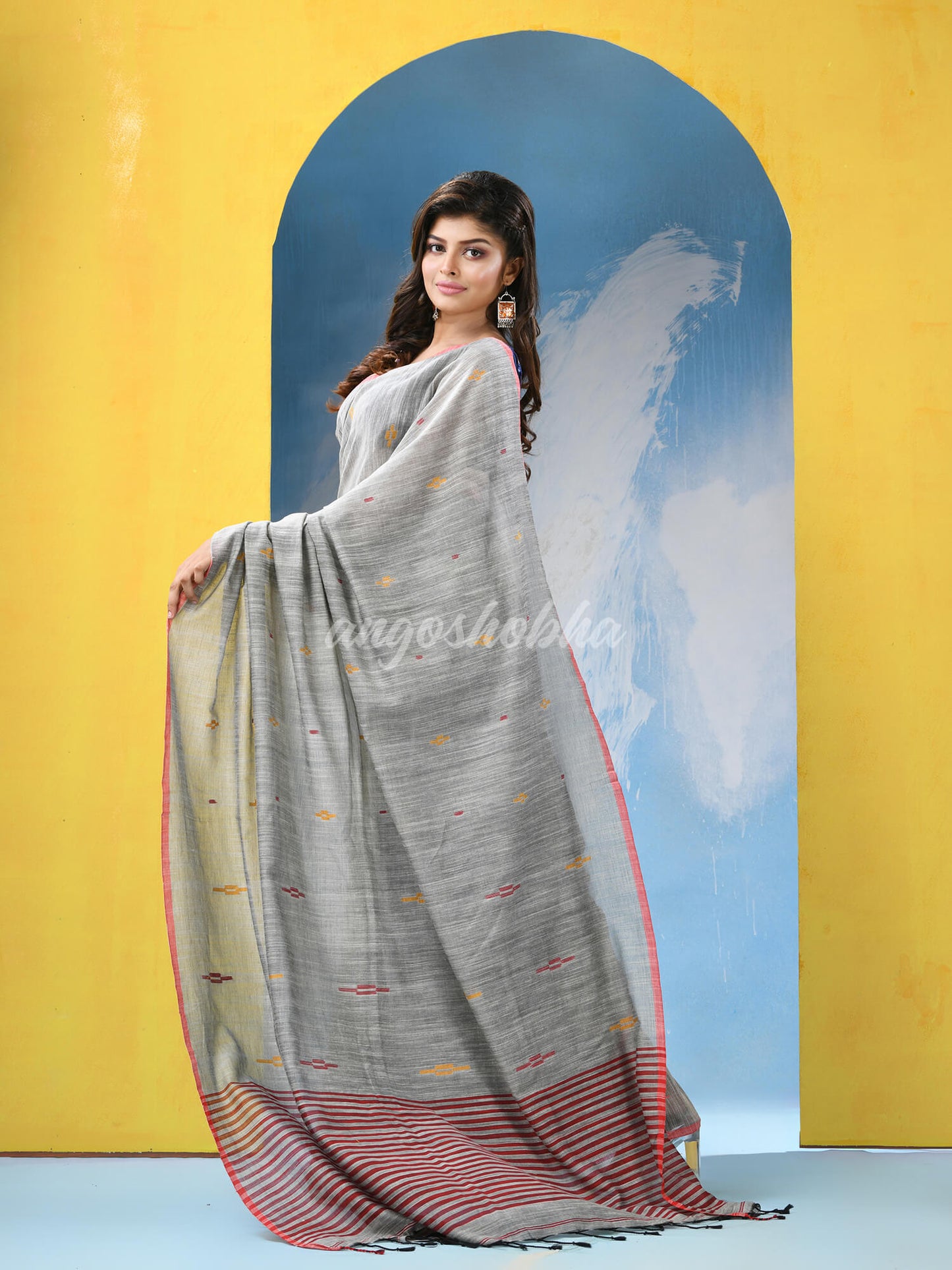 Silver Cotton Handloom Saree