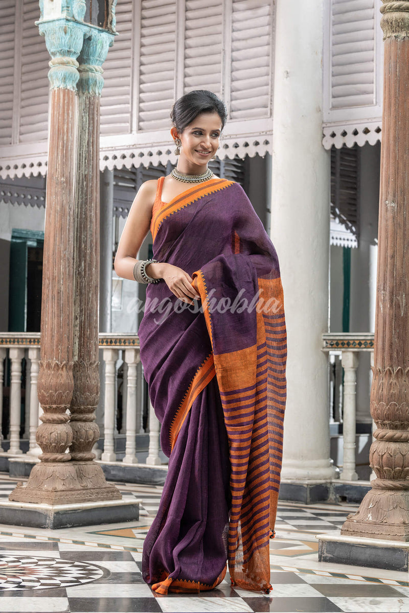 Purple Linen Handloom Saree