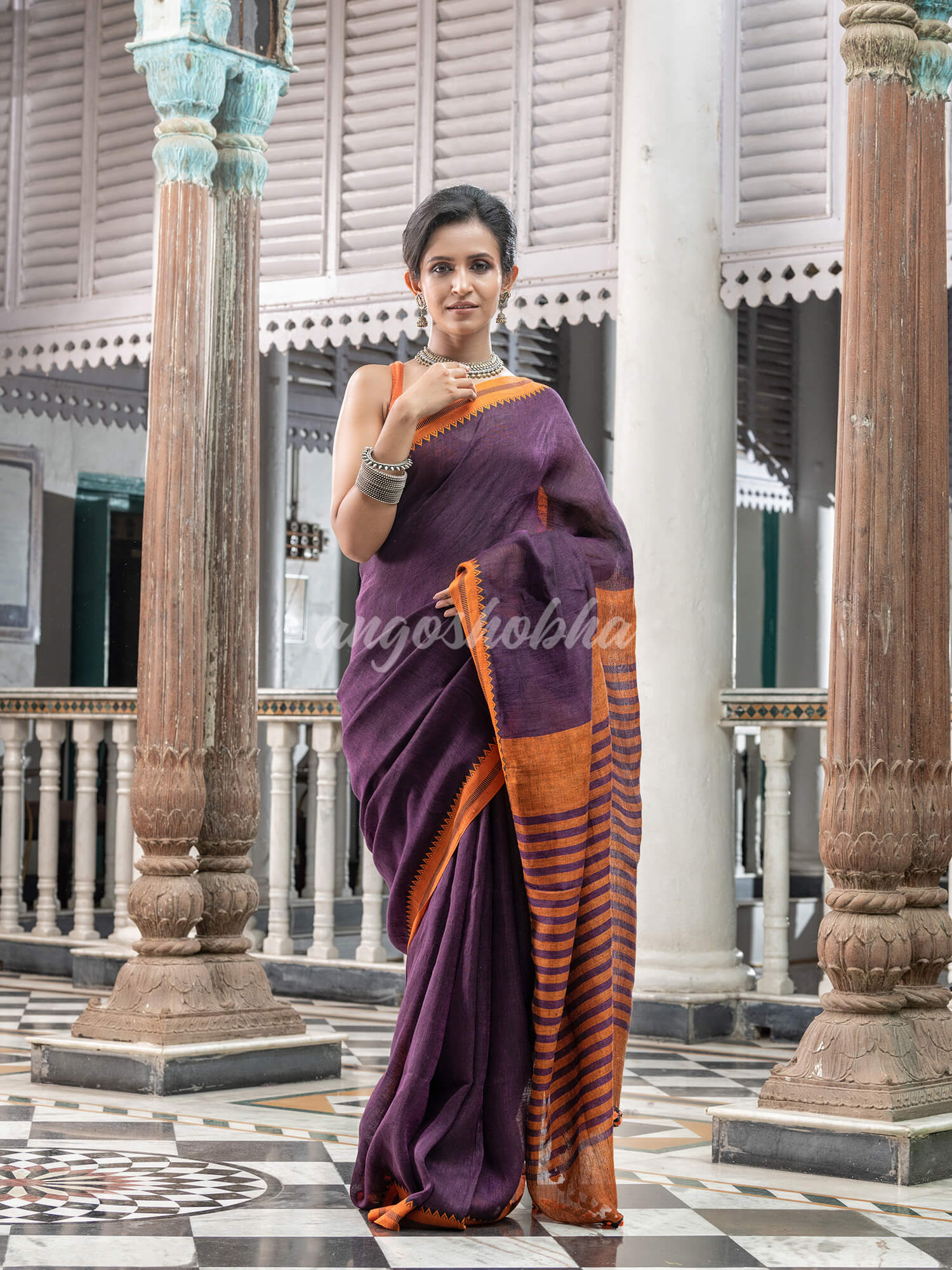 Purple Linen Handloom Saree