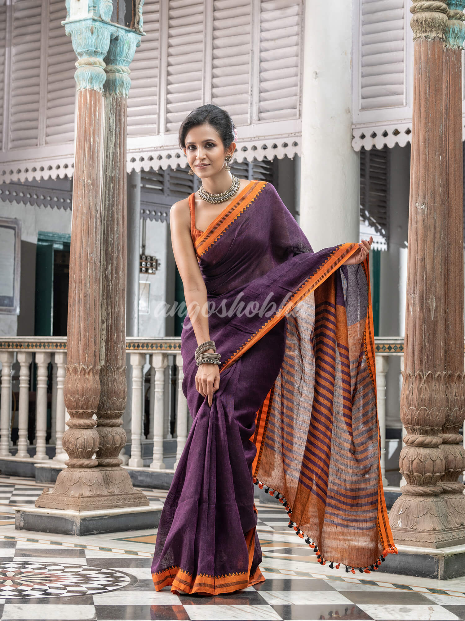 Purple Linen Handloom Saree