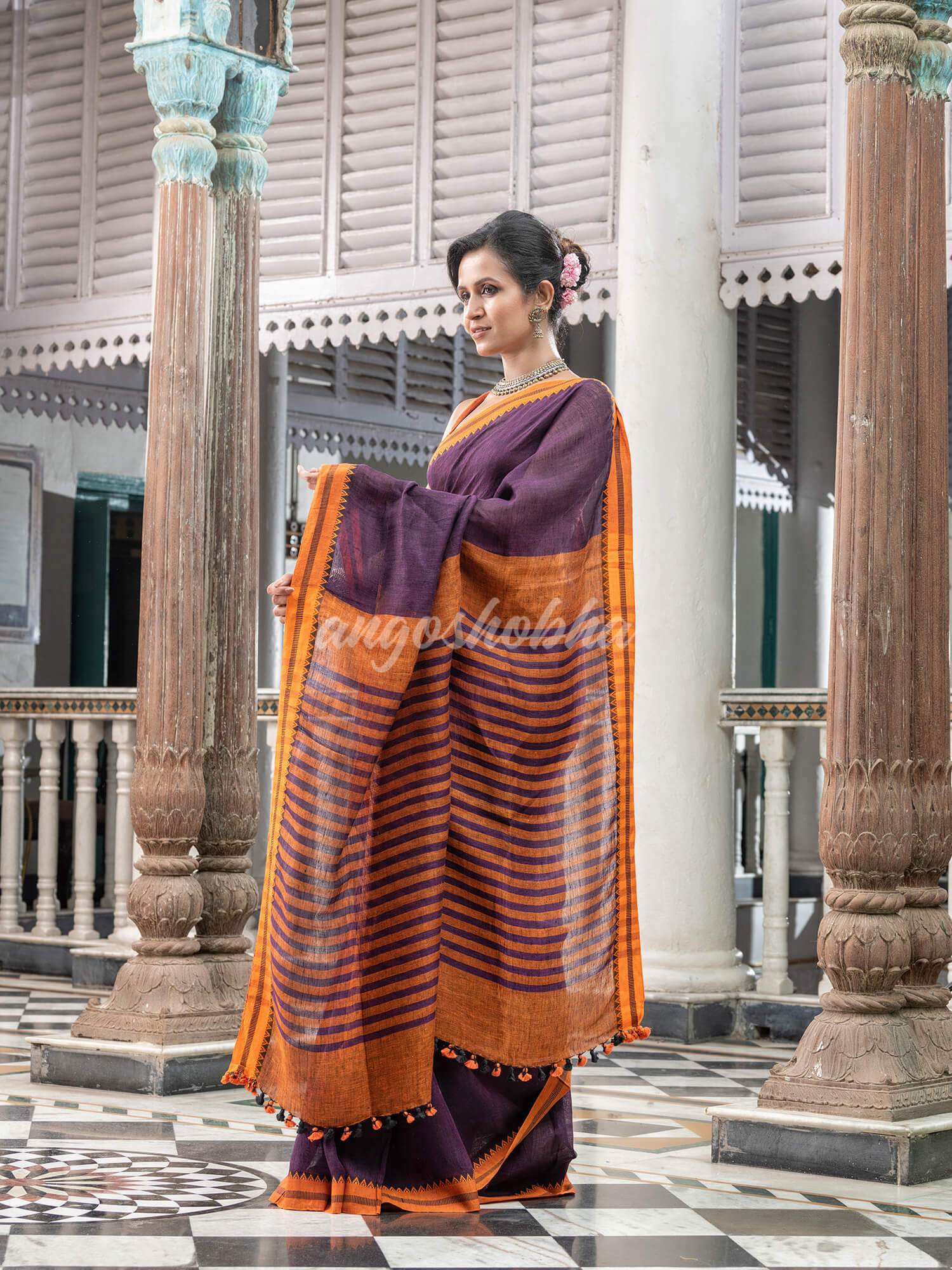 Purple Linen Handloom Saree online