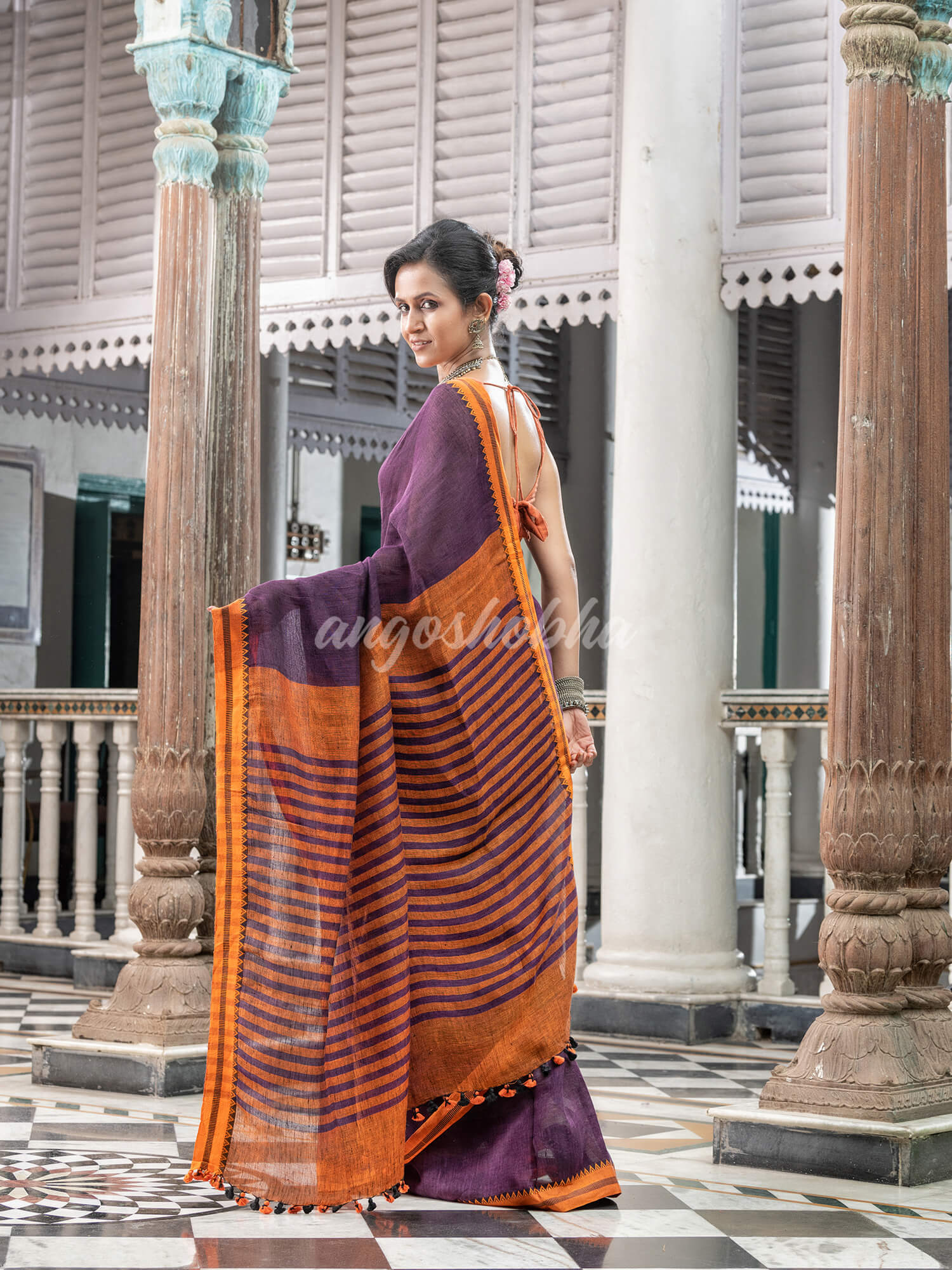 Purple Linen Handloom Saree