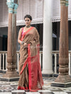 Brown Linen Handloom Saree