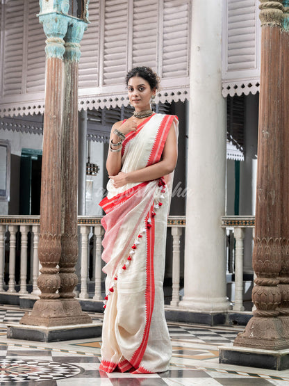 White Linen Handloom Saree