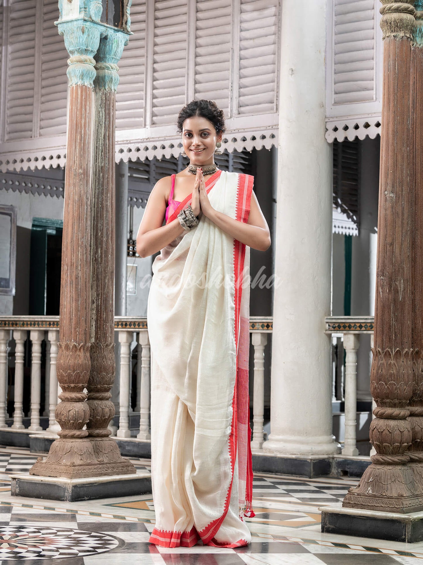 White Linen Handloom Saree