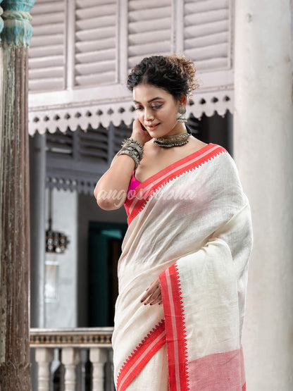 White Linen Handloom Saree