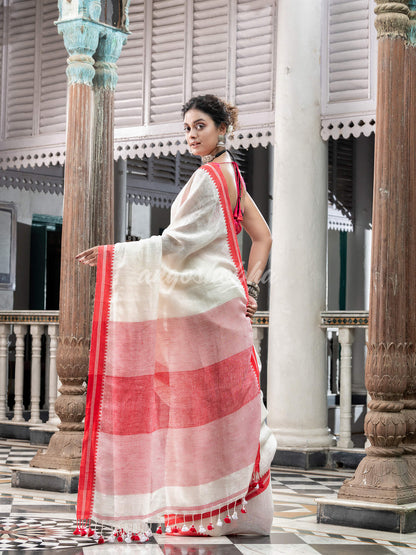 White Linen Handloom Saree