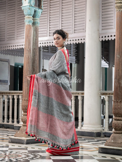 Grey Linen Handloom Saree wholesale price