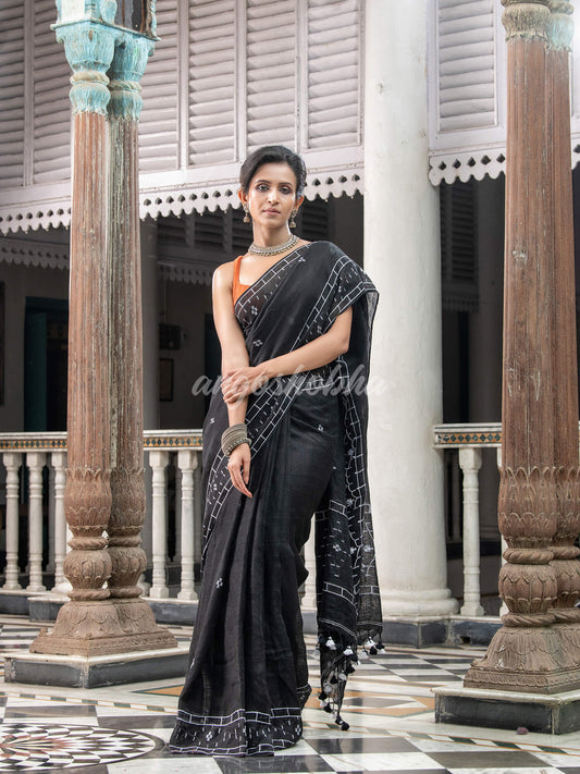 Black Linen Handloom Saree