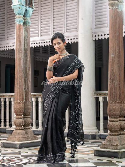 Black Linen Handloom Saree