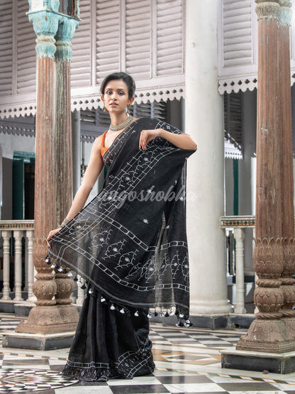 Black Linen Handloom Saree