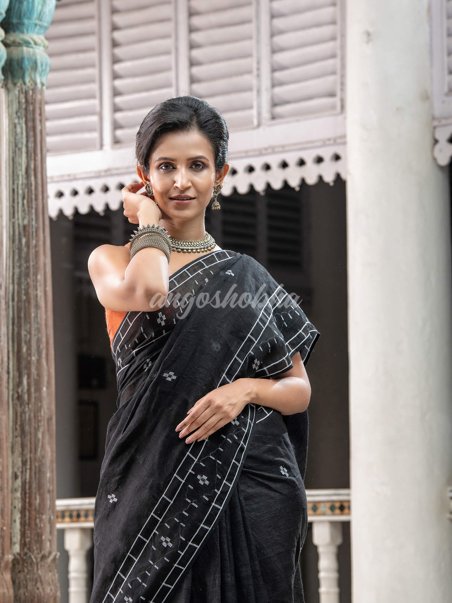 Black Linen Handloom Saree