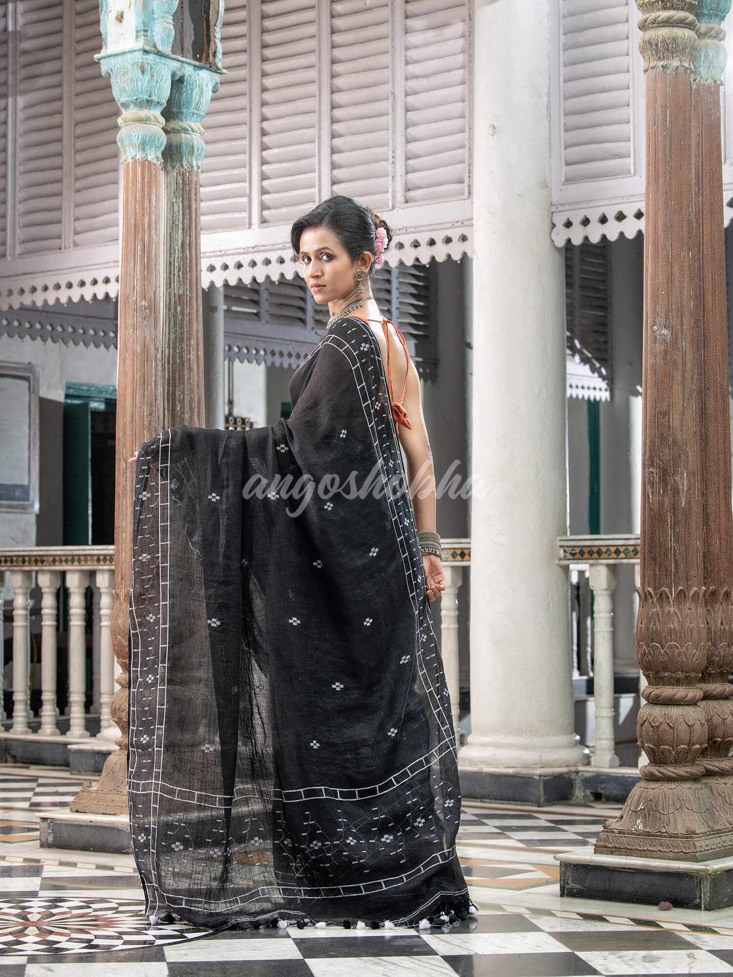 Black Linen Handloom Saree