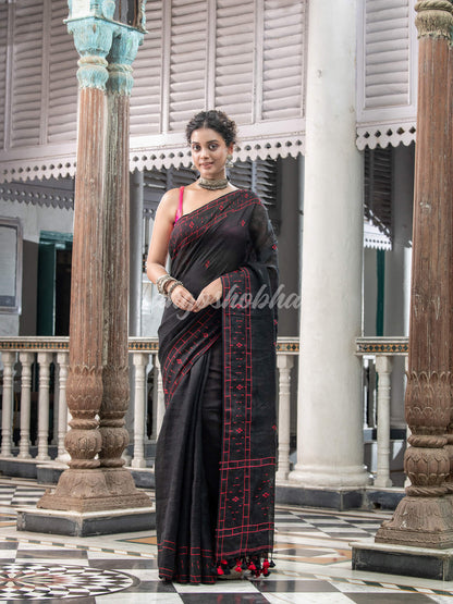 Black Linen Handloom Saree