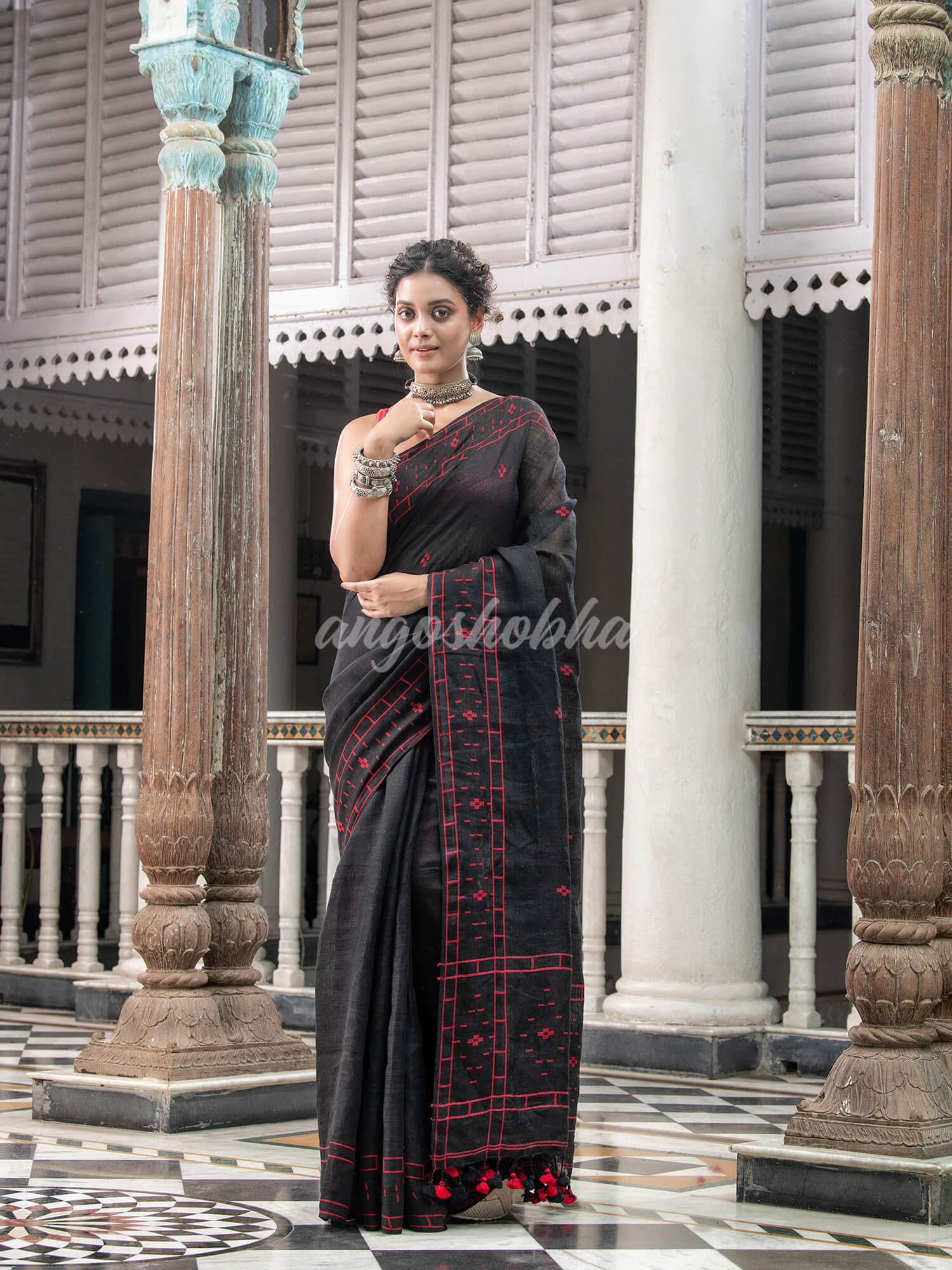 Black Linen Handloom Saree