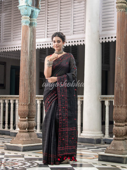 Black Linen Handloom Saree