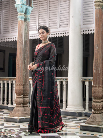 Black Linen Handloom Saree