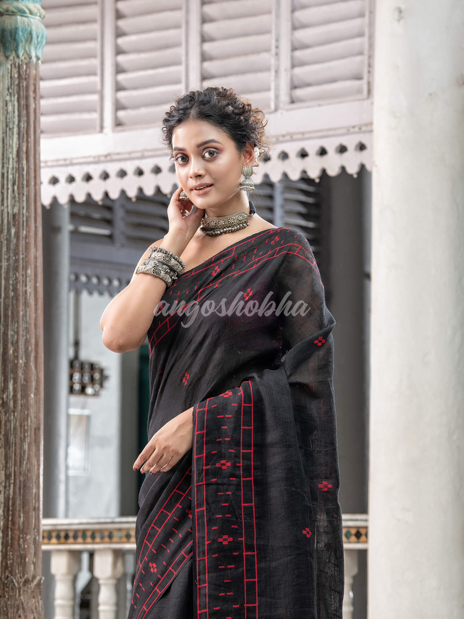 Black Linen Handloom Saree