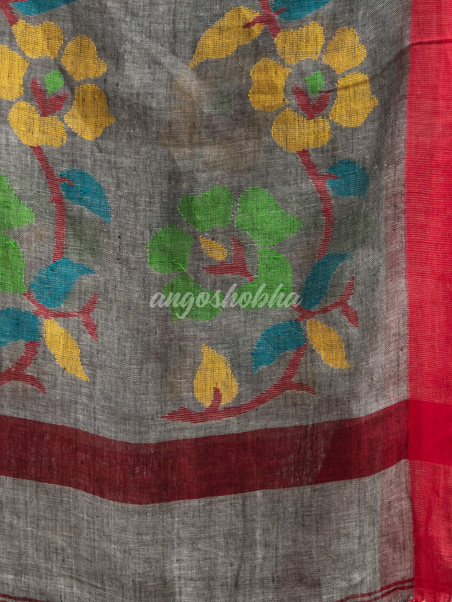 Grey Linen Handloom Jamdani Saree