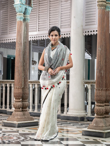 White Linen Handloom Saree